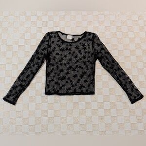 Must Have Black Star Pattern Mesh Long Sleeve Crop Top Size XXS